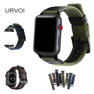 Ремешок URVOI для apple watch series 7 6 SE 5 4 3 2, прочный браслет для iwatch, уличный Холщовый, из натуральной кожи, современный дизайн