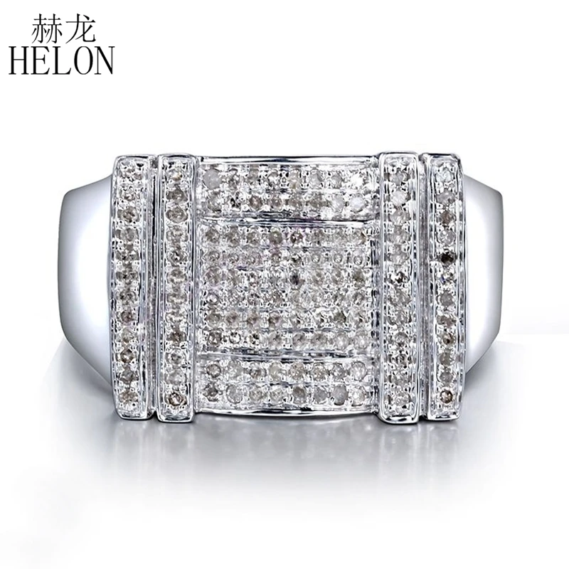 HELON men's ювелирные изделия подарок настоящее серебро 925 проба проложить Установка 0.5ct подлинное натуральное бриллиантовое обручальное кольцо модные вечерние кольца