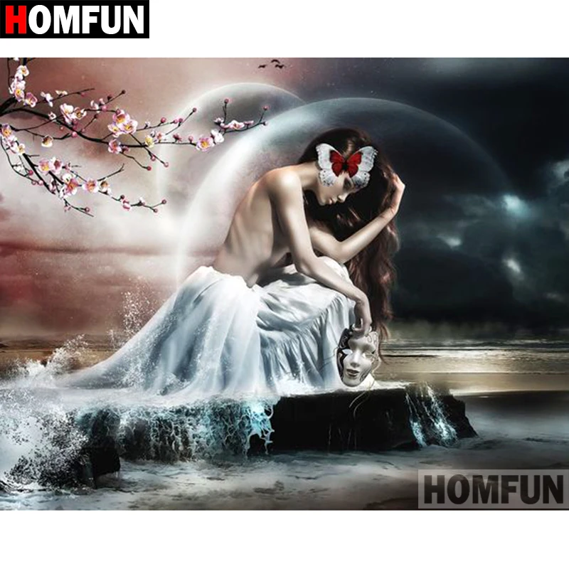 

HOMFUN 5D DIY Diamond Painting Full Square/Round Drill "Mask woman" Embroidery Cross Stitch gift Home Decor Gift A09061