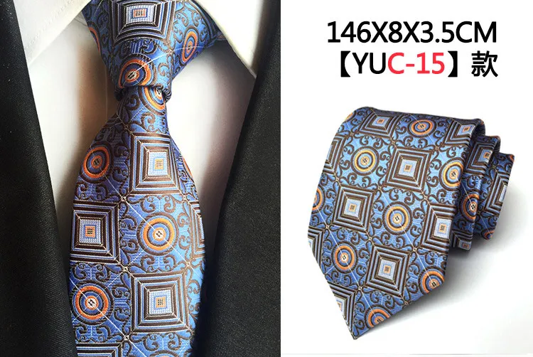 W15 Классический жаккардовый галстук с узором пейсли, шелковый галстук с цветами, красный, желтый, синий, мужские роскошные деловые, вечерние, свадебные, официальные Галстуки 8 см - Цвет: W15