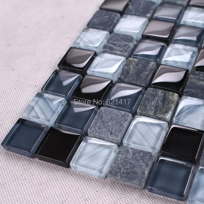 

crystal glass mixed marble stone mosaic tiles backsplash HMGM1076 kitchen wall tile sticker bathroom floor tiles free shipping