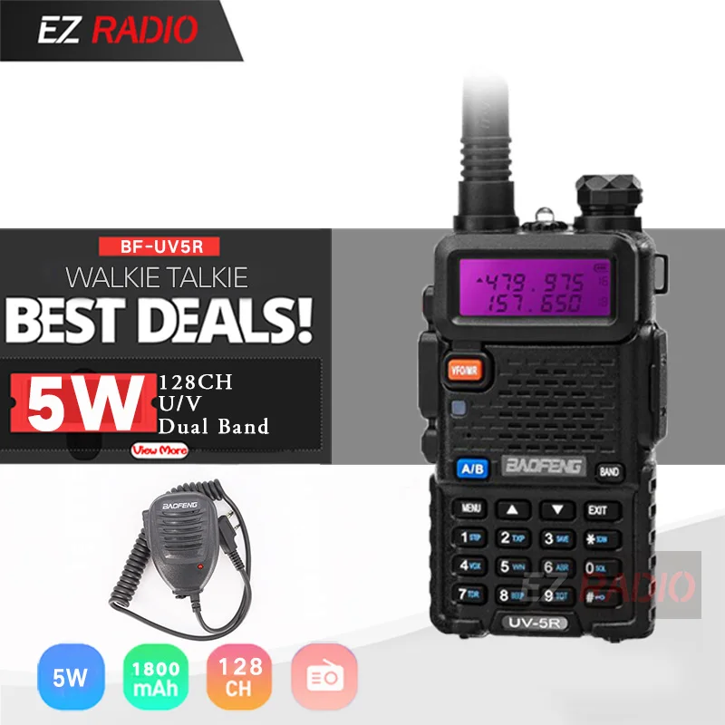 Black-Microphone Sp. Baofeng UV-5R рация двойной дисплей двухдиапазонный Baofeng UV5R портативный 5 Вт UHF VHF двухстороннее радио Pofung UV 5R - Цвет: Black-Microphone Sp.