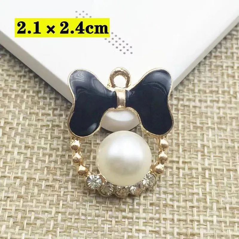Drop Oil Charms 10pcs Bow Rhinestone Pearl Floating Enamel Alloy Pendant bracelet DIY Fashion Jewelry Accessories YZ326 | Украшения и