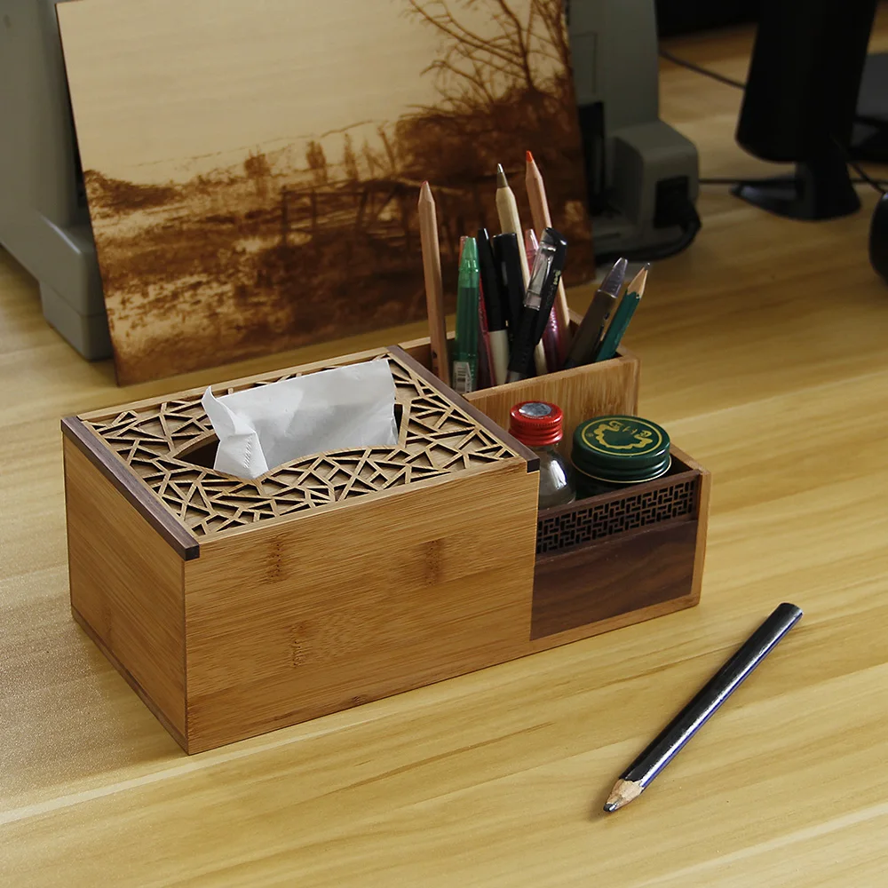 Многофункциональная бамбуковая коробка для салфеток со съемным пультом