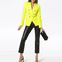 high street new fashion 2020 classic designer blazer jacket womens lion metal buttons double breasted yellow blazer outer