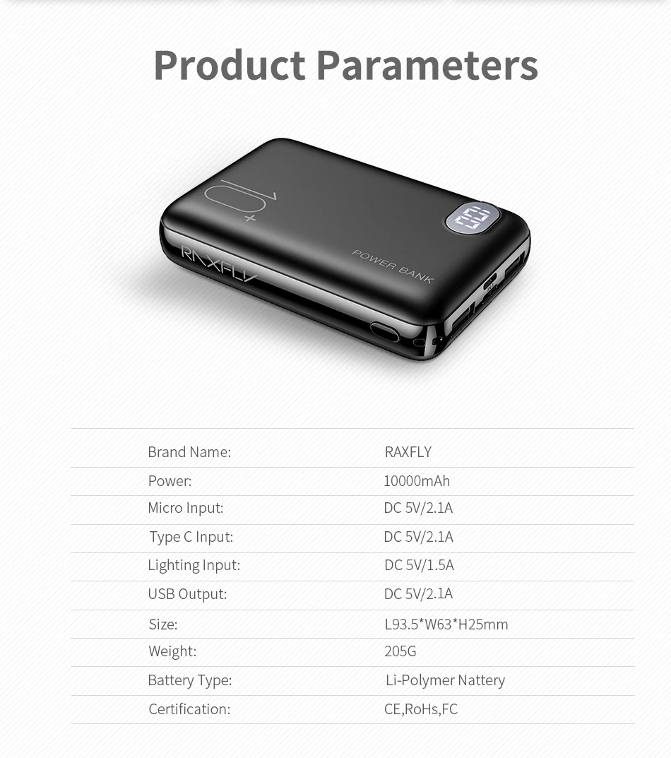 RAXFLY 10000 мАч, внешний аккумулятор для iPhone 11 Pro 7, портативная быстрая зарядка, внешний аккумулятор с двумя usb-портами, внешний аккумулятор для путешествий