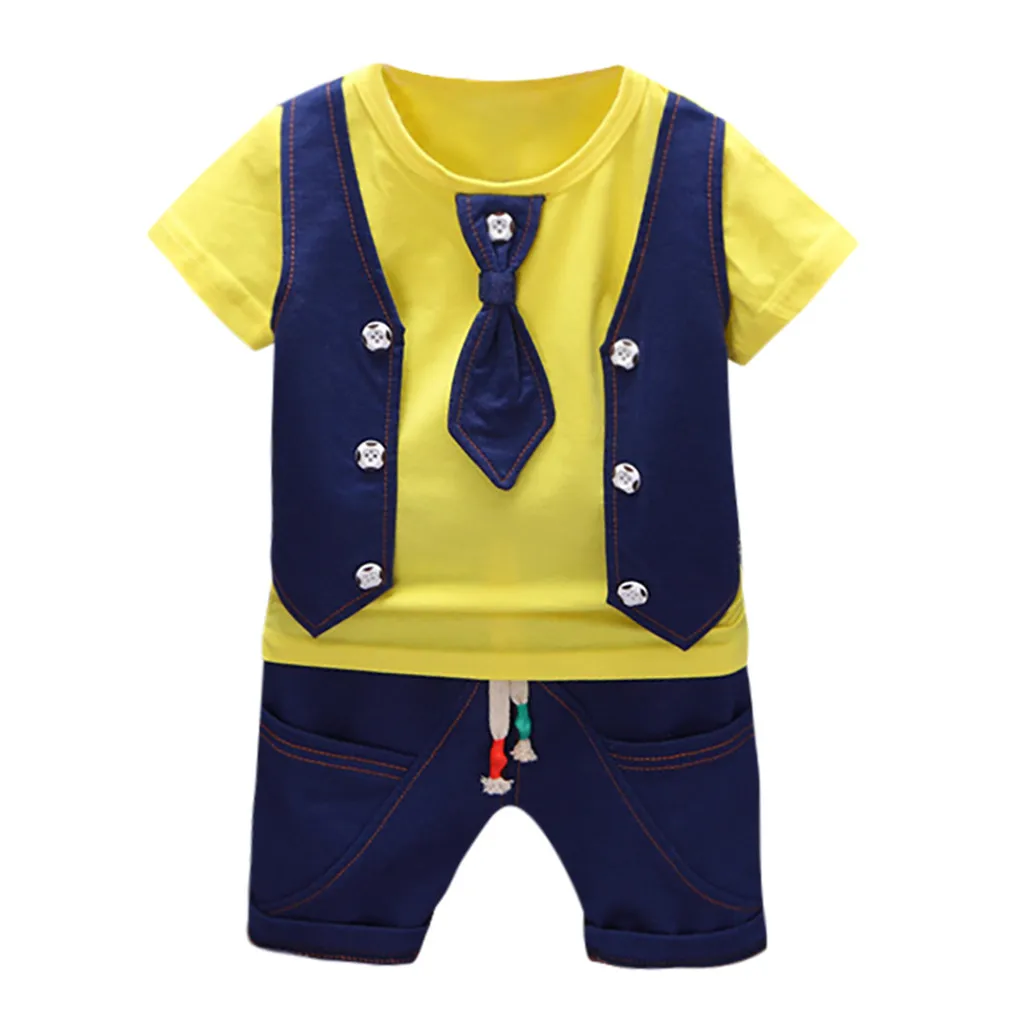 Summer Kids Boys Clothes Gentleman Suit For Baby Boy Children Clothing Set 2pcs T Shirt Shorts Pants Outfit 1 2 3 Years - Цвет: Цвет: желтый