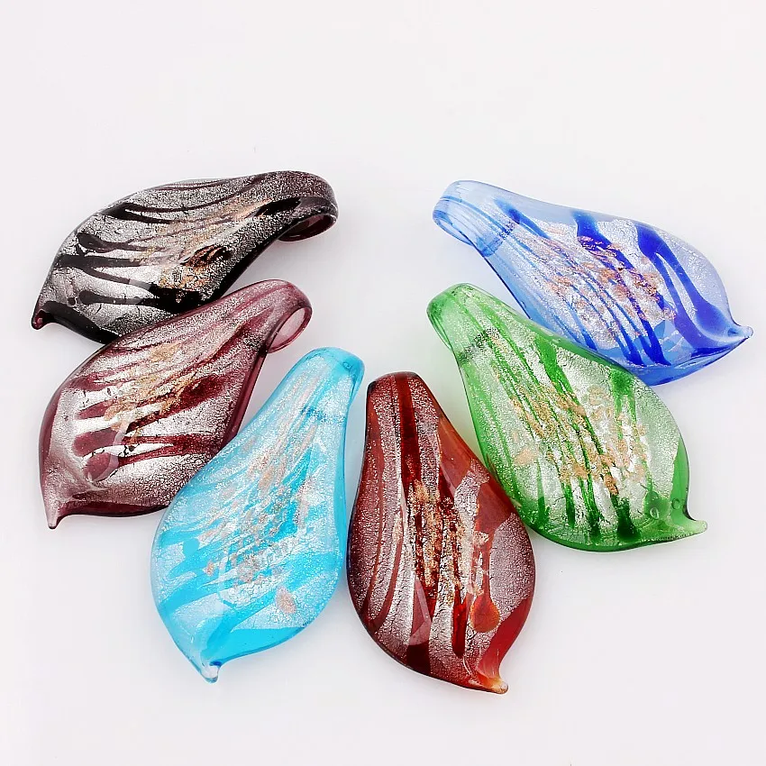 QianBei 6 шт. ручной работы муранский Lampwork стекло смешанный цвет листья кулон для цепочки и ожерелья