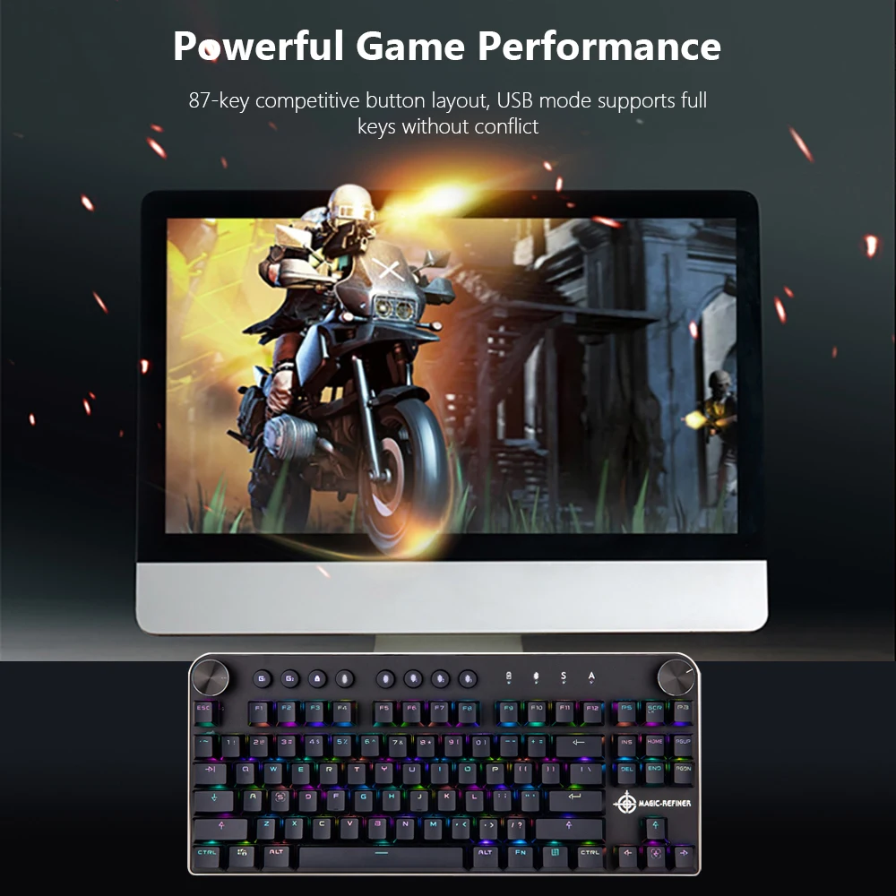 MAGIC-REFINER MK11 Механическая игровая клавиатура Проводная USB и беспроводная BT 3,0 RGB подсветка переключаемая 87 клавишная игровая клавиатура