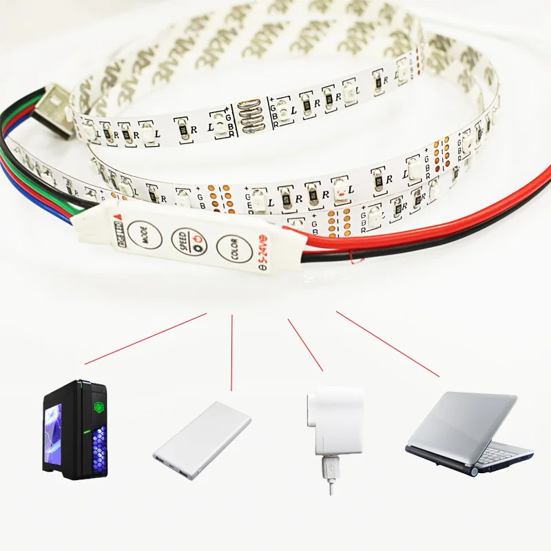 60 светодиодов/m Адаптер длиной 1 м/2 м/3 М/4 м/5 м Светодиодная лента USB светильник 5V 3528