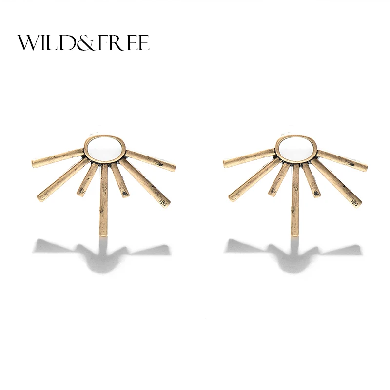 Винтаж геометрические серьги-гвоздики с натуральным в виде ракушки богемном