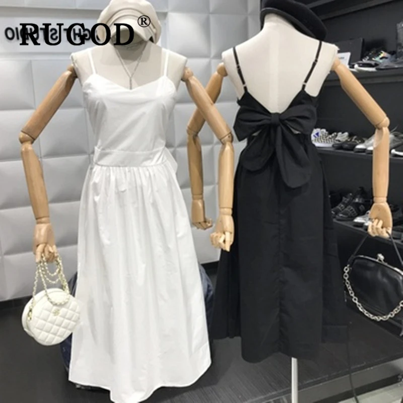 Женское длинное платье с открытой спиной RUGOD корейское большим бантом летние