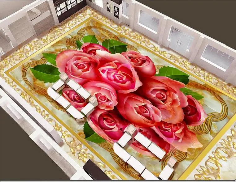 3d напольная Фреска с Европейским рисунком розы стереоскопическое напольное