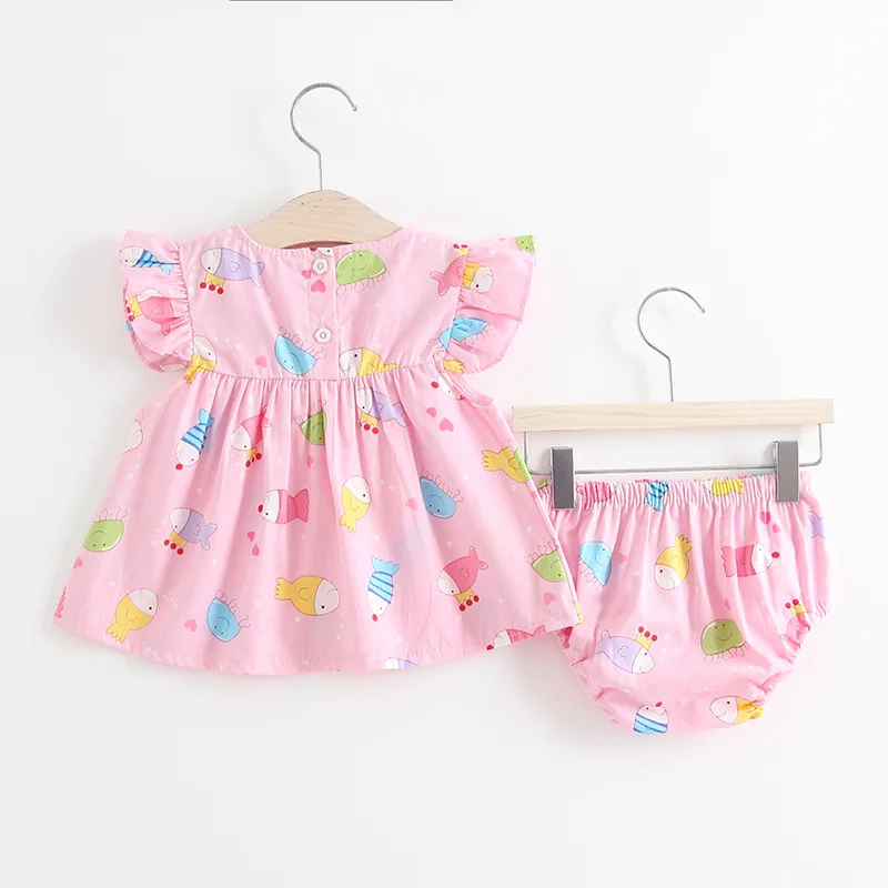 BibiCola baby girls summer dress clothing set todder short 2 piece sets infant pure princess dress+underpants | Детская одежда и