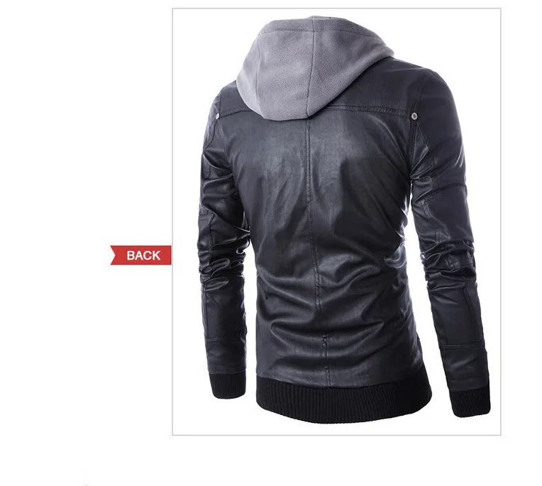 Мужская кожаная куртка с отложным воротником и капюшоном Jaqueta De Couro Masculina