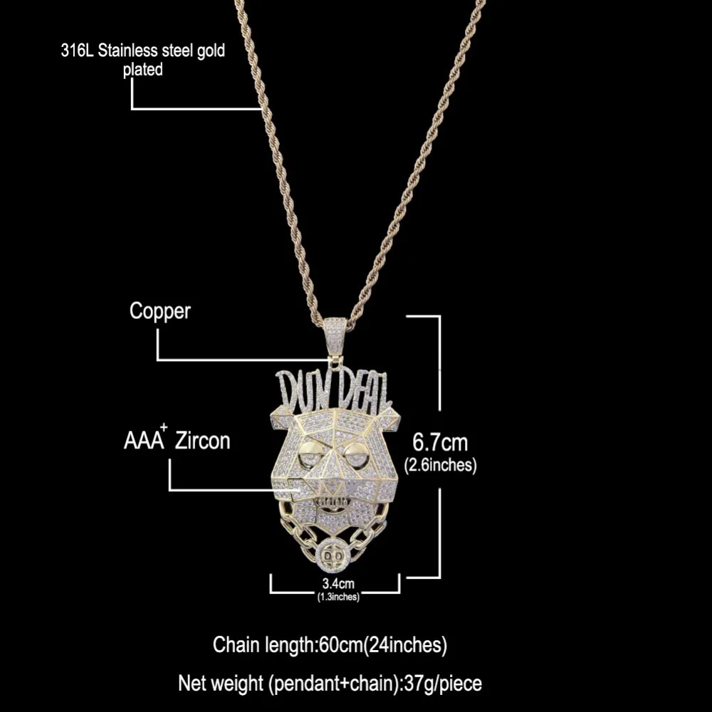 BLING KING Custom Dun Deal ожерелье в стиле хип-хоп с кубическим цирконием, золото, серебро, CZ камень