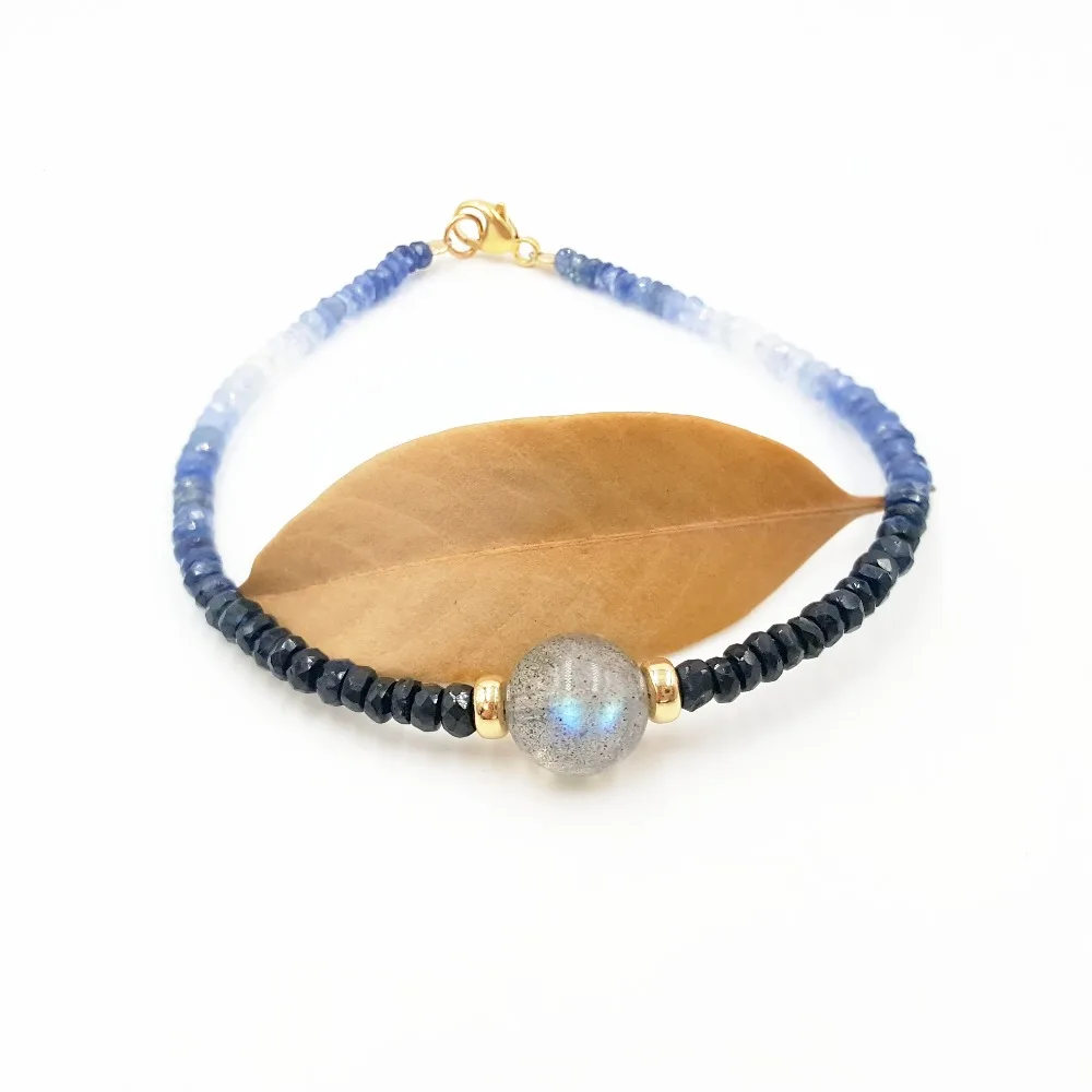 

Lii Ji Natural Gemstone Shining Sapphire Labradorite 9K /18K Yellow Gold Bracelet
