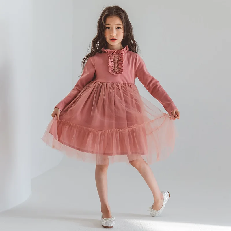 school mesh patchwork cotton baby girl 2018 autumn winter Christmas pink teenage kids dresses for girls long sleeves clothing | Детская