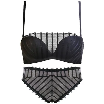 Black Bra Set Беспроводной сексуальный пуш-ап бюстгальтер для маленькой груди бесшовный бюстгальтер без косточек женский кружевной бюстгальтер и трусики наборы Дамский бюстгальтер нижнее белье - Цвет: Black Bra Set
