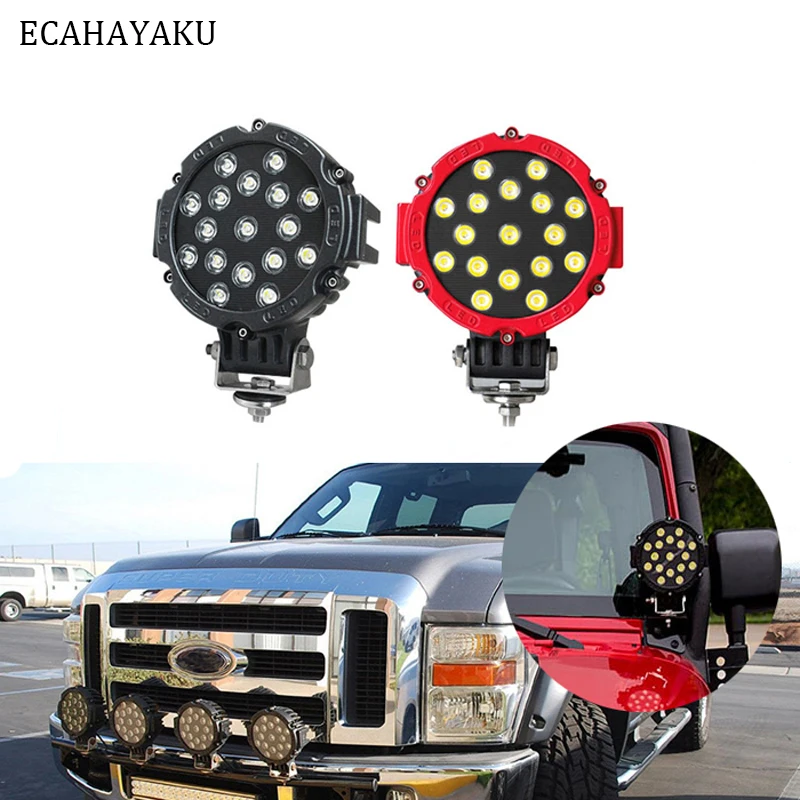 

1 piece 7 Inch Round Led Light 51W 6000K 3570LM IP67 Spot Flood Driving Work Light 17x3W 12V for Off-road 4x4 Trucks SUV Boat