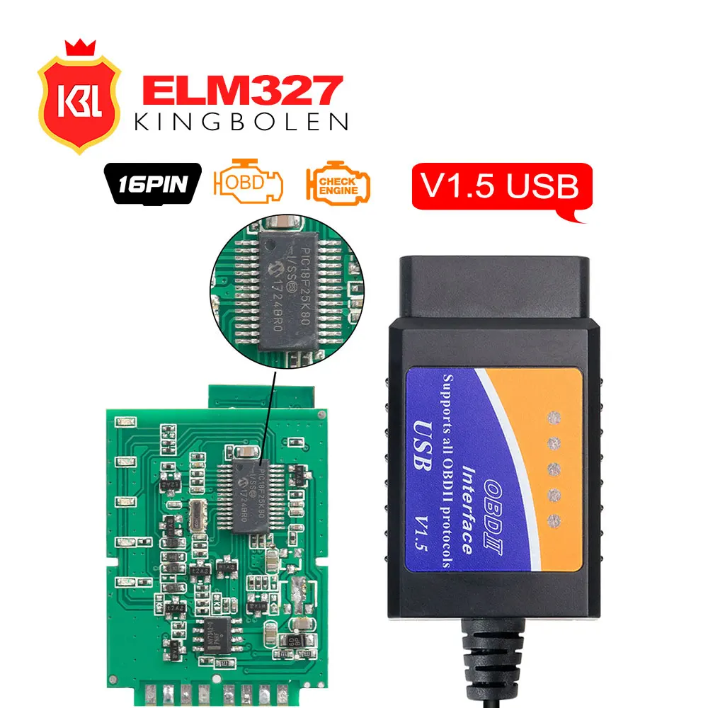 ELM327 V1.5 USB PIC18f25k80 чип OBD OBDII автомобильный диагностический инструмент OBD2 ELM 327 в 1,5 USB версия Адаптер Код Сканирующий инструмент
