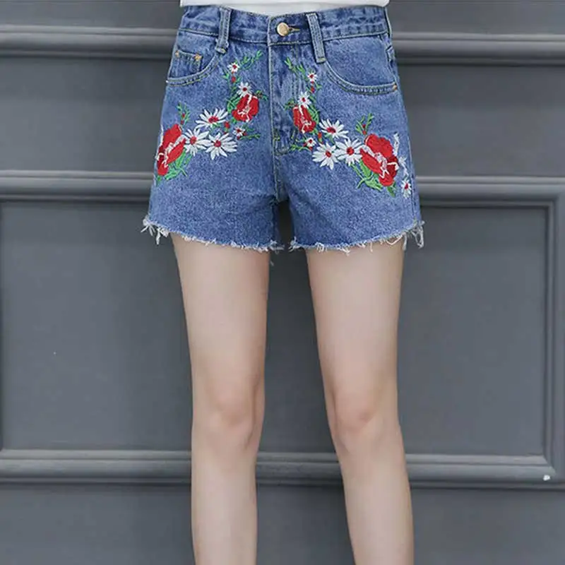 Maxnico Jean Shorts Women Summer 2017 Fashion Vintage Casual High Waist Ripped Embroidery Denim K1-7070564 |