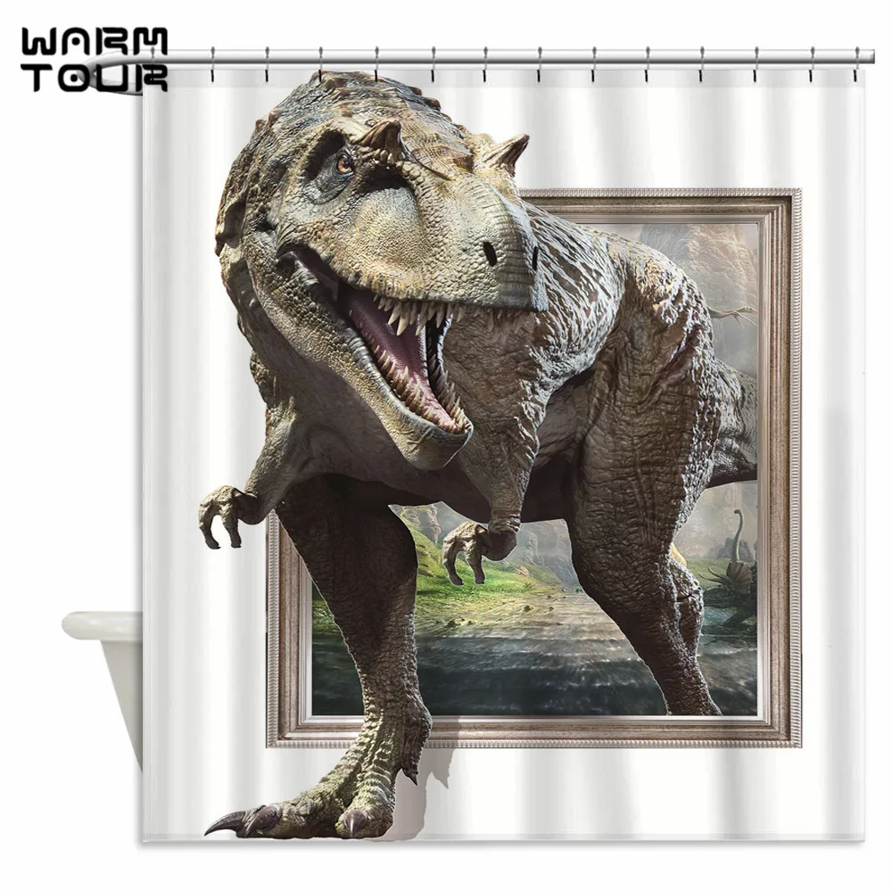Теплые Тур 3D тираннозавр рекс росписи Ткань Занавески для душа Осьминог белка