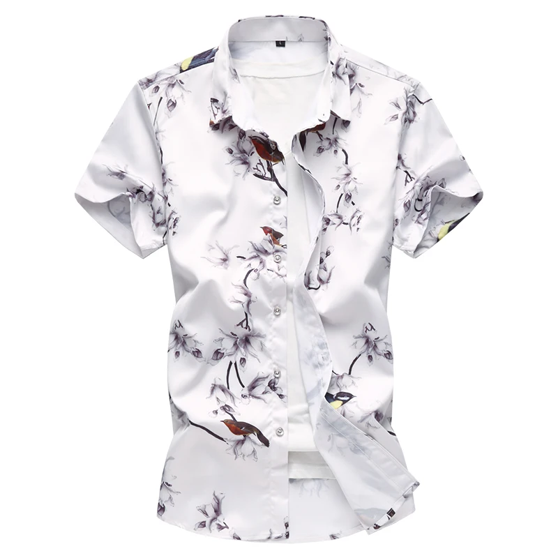 

2018 Summer Men's Shirt Fashion Chinese Style Print Short Sleeve Shirt Mens ClothesTrend Casual Mens Floral Social Shirts M-7XL