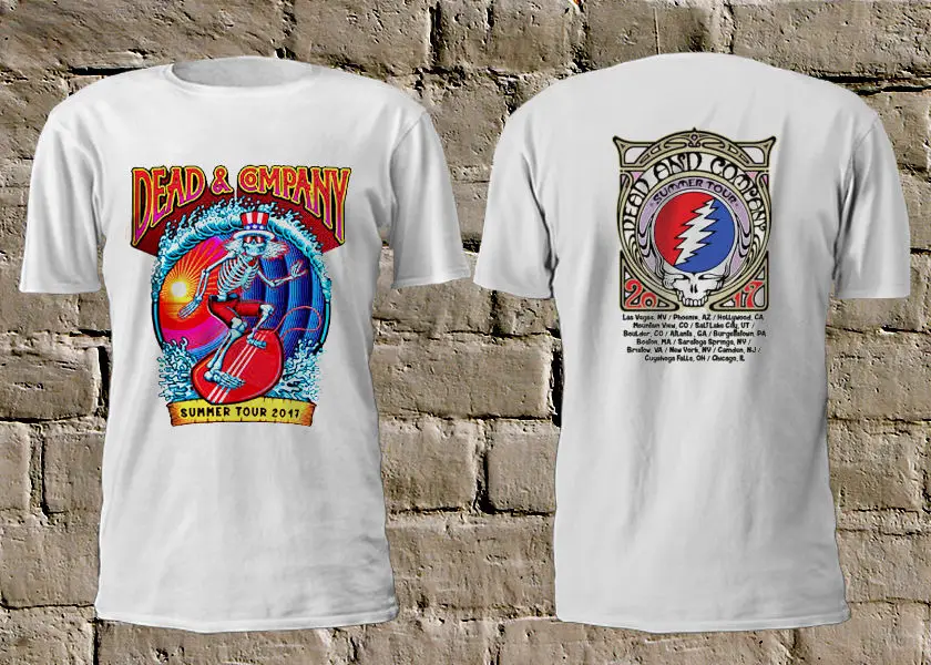 DEAD & COMPANY лето 2017 белая футболка с черепом круглым вырезом и надписью Rock Grateful Dead