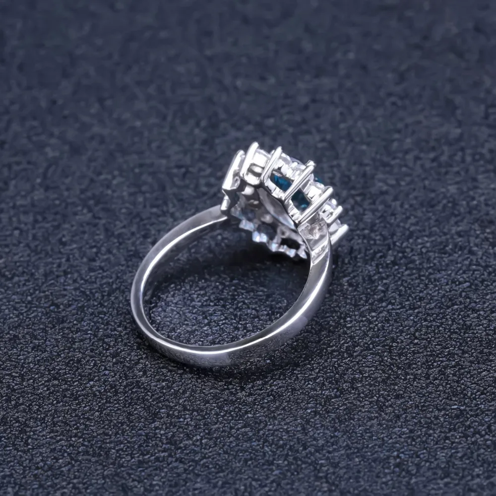 GEM'S BALLET 1.57Ct Овальный Цветок натуральный Лондон Голубой топаз Кольцо Настоящее 925 пробы серебряные обручальные кольца для женщин классические ювелирные изделия