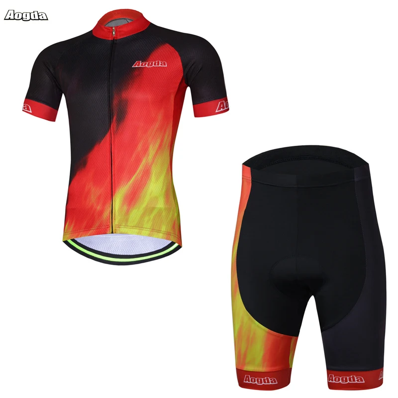 2017 Men's MTB cycling jersey short sleeve and bib shorts set/ Summer clothing/ Pro team bicycle racing clothes fire | Спорт и