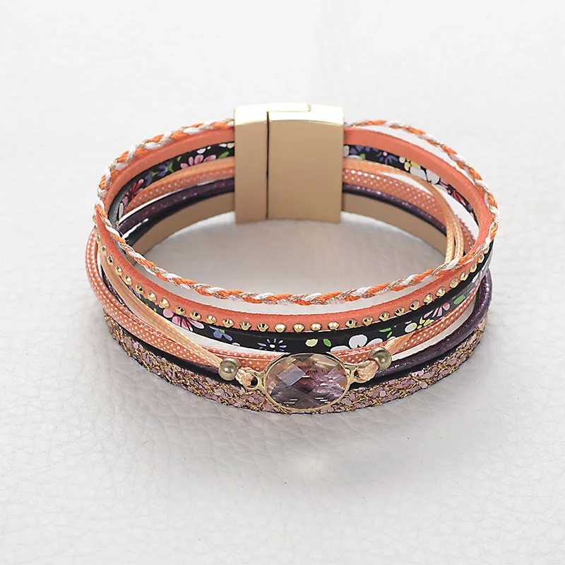 Miasol Trendy Leather Bracelet Rhinestone Wrap Multilayer Crystal Bracelets&ampBangles for Women Feminino Pulseras Mulher Jewelry |