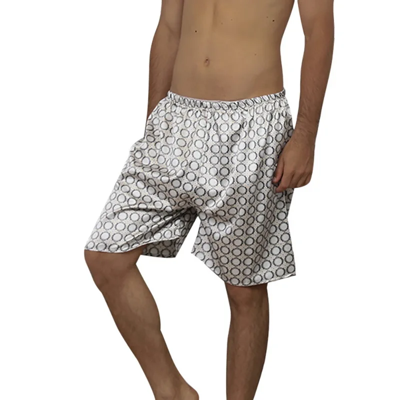 Мужские повседневные свободные атласные шелковые Пижамные шорты с принтом, летняя одежда для сна, мягкие боксеры, нижнее белье, сексуальное ночное белье, трусы, домашняя одежда