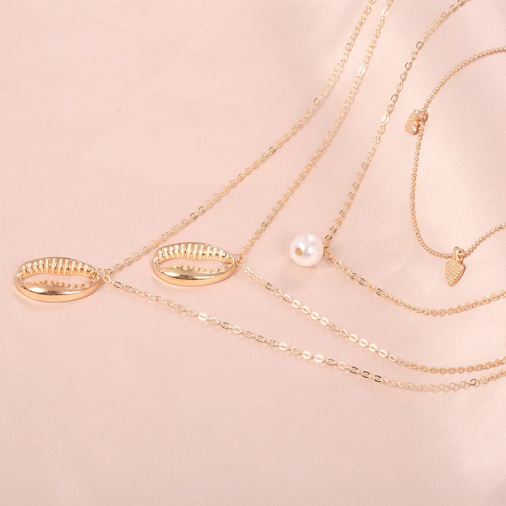 MLING Vintage Gold Multilayer Choker Necklace Bohemian Irregular Pearl Heart Shell Pendant For Women | Украшения и аксессуары