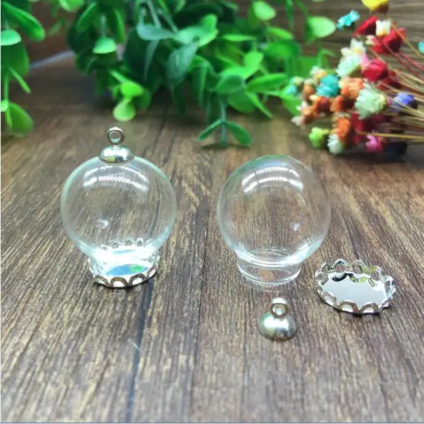 

50sets/lot silver 20*12mm glass globe jewelry findings set glass vial pendant glass bottle dome cover necklace pendant charms