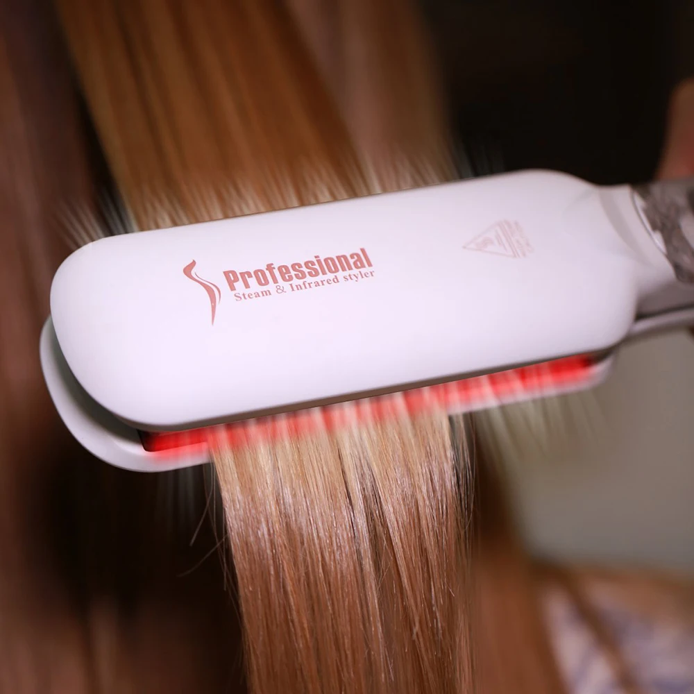 2 в 1 Инфракрасный паровой выпрямитель для волос Flat Iron с 2 дюйм(ов) широкий керамика нагревательная пластина и анион средства ухода за мотоциклом светодиодный дисплей