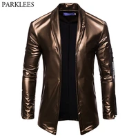 shiny gold pu leather blazer jacket men 2019 brand new slim fit cardigan mens blazers nightclub party dj stage clothers for male