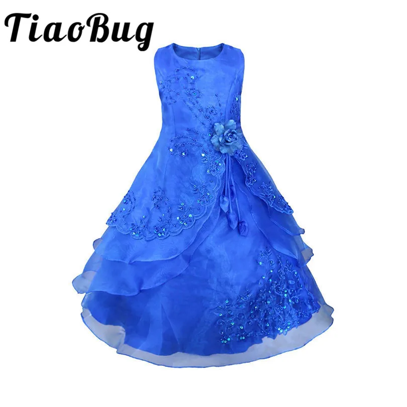 

TiaoBug Kids Girls Embroidered Flower Girl Dresses Formal Princess Party Gown for Children Prom Gown Wedding Tea-Length 4-14Y