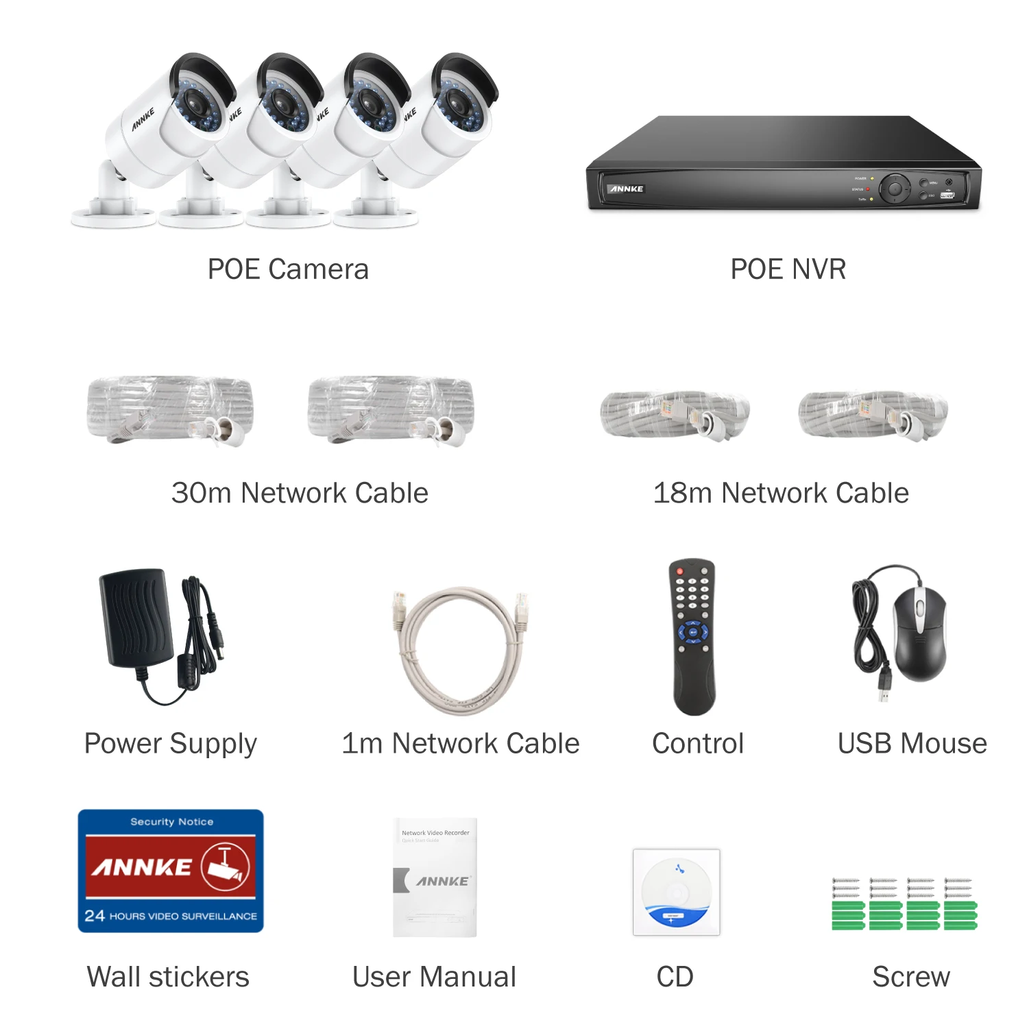 ANNKE 8CH 4MP POE Система безопасности видео с 4 шт мм влагостойкая ночного видения