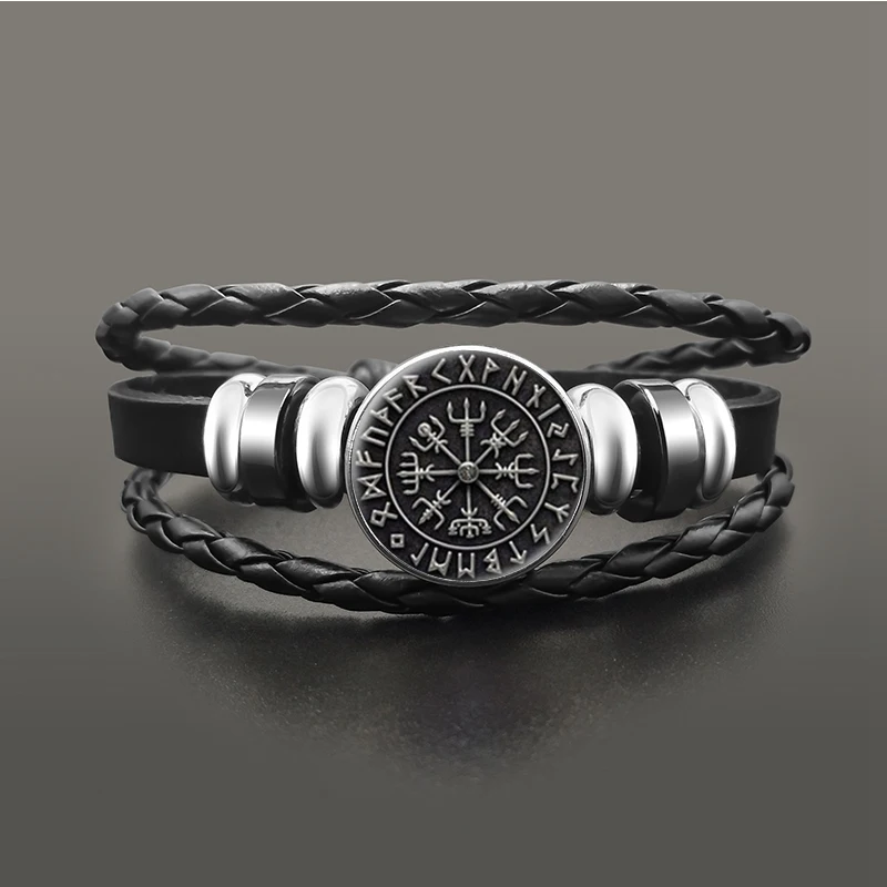8 Viking Compass Multilayer Beads Snap Button Bracelet Men Fashion Braided Leather Bracelets Bangles Retro Punk Wrap Wristband - Окраска металла: 8