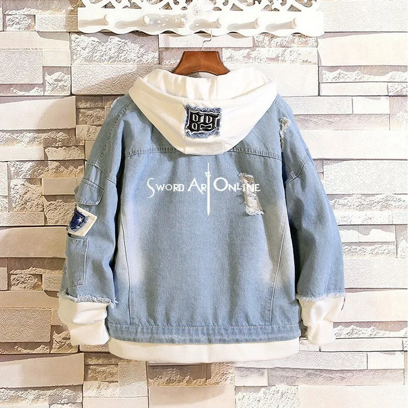 

New Arrival for Anime Sword Art Online SAO TouHou Project Loose Jeans Coat Unisex Hooded Denim Jacket Sweatshirt Fashion