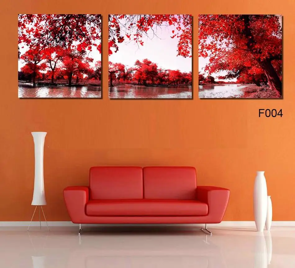 Бесплатная доставка 3 панели зеленый рисунок дерева холст Настенная картина