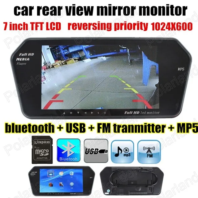 Hot 7''HD car MP5 player  High TFT screen support bluetooth function Auto Mirror Monitor USB Slot rearview camera guideline