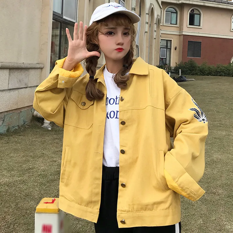 Bf Harajuku джинсовая куртка с длинным рукавом 2018 для женщин Весенняя короткая