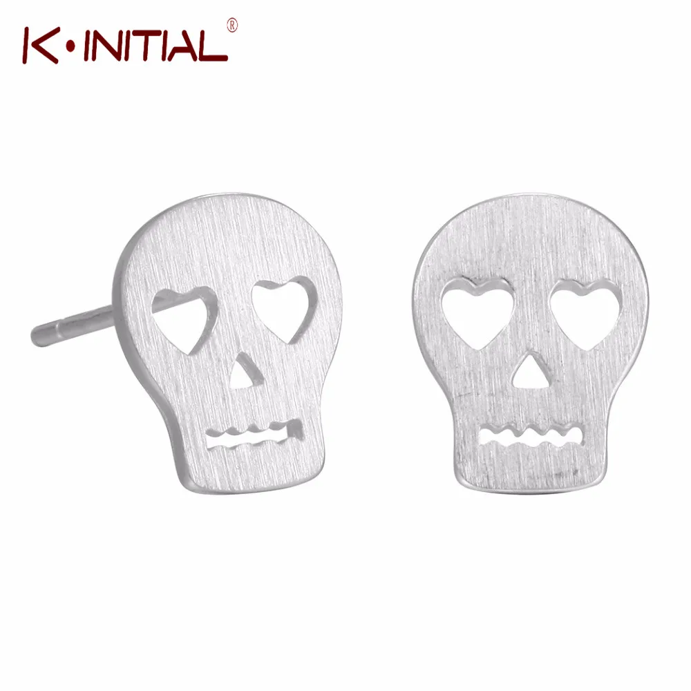 

Kinitial Silver Color Skull Bow Earrings For Women Vintage Heart Stud Earrings Sterling-Silver Color-jewelry Brincos Bijoux