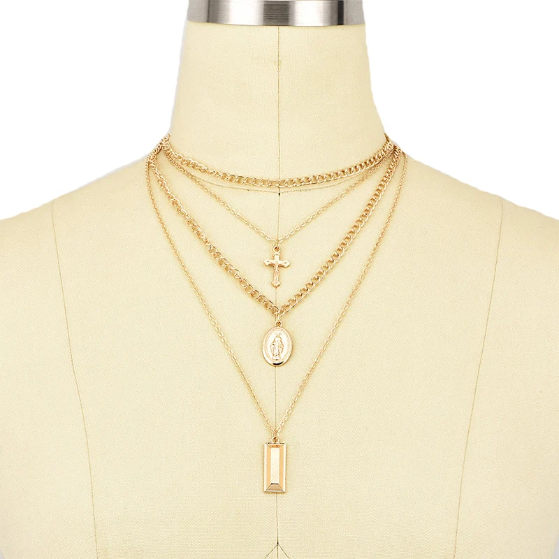 Набор женских ожерелий 4 шт./компл. цепочка с квадратным кулоном в виде креста