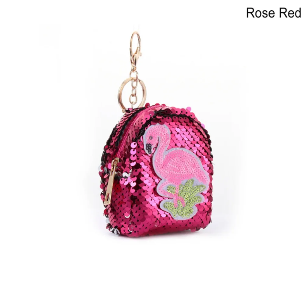 rose red Новинка, кошелек для монет с фламинго для женщин и девочек, Блестящая Сумочка для монет с блестками, маленький кошелек, мини-кошелек, держатель для карт, сумки для денег, детский подарок - Цвет: rose red