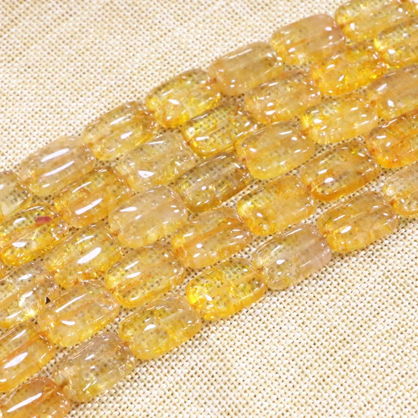 

13x18mm Yellow Crystal Natural Stone Loose Bead Rectangle Shape Beads Diy Necklace Bracelet Jewelry Making Findings 15inch B3292