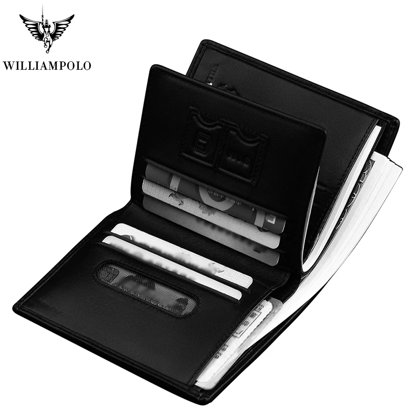 Роскошный брендовый мужской кошелек WilliamPOLO короткий бумажник двойного сложения