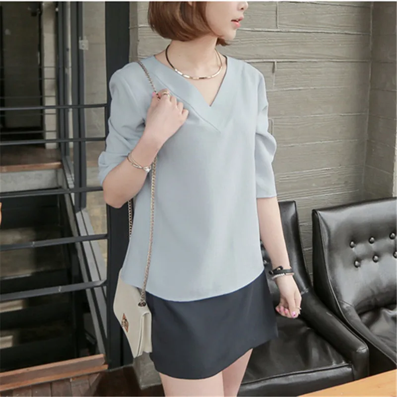 Женская шифоновая блузка с коротким рукавом элегантная свободная серая или
